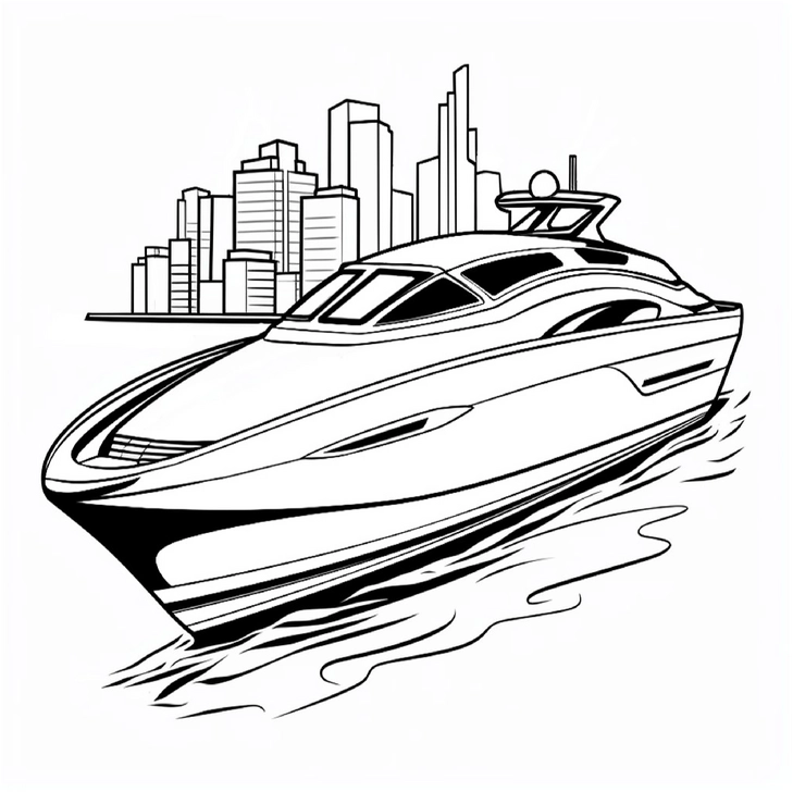 malvorlage-luxurioese-yacht-mit-skyline