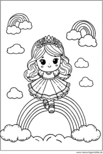 malvorlage-maedchen-auf-regenbogen-ausmalbild