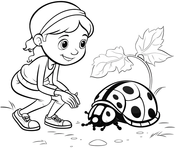malvorlage-maedchen-mit-kaefer-und-pflanze