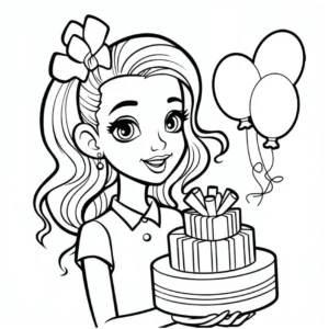 malvorlage-maedchen-mit-kuchen-und-luftballons
