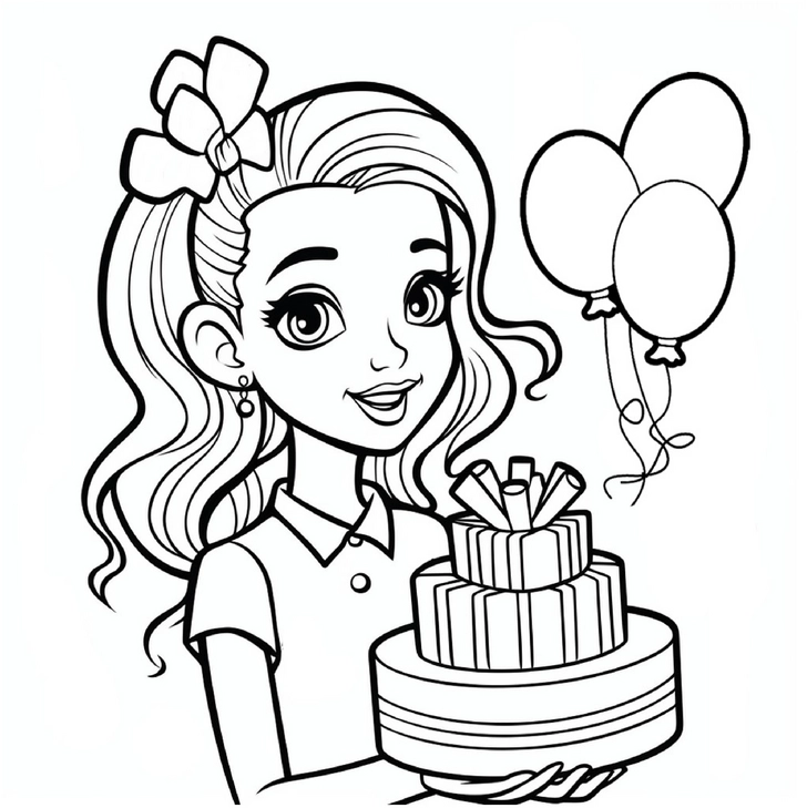 malvorlage-maedchen-mit-kuchen-und-luftballons