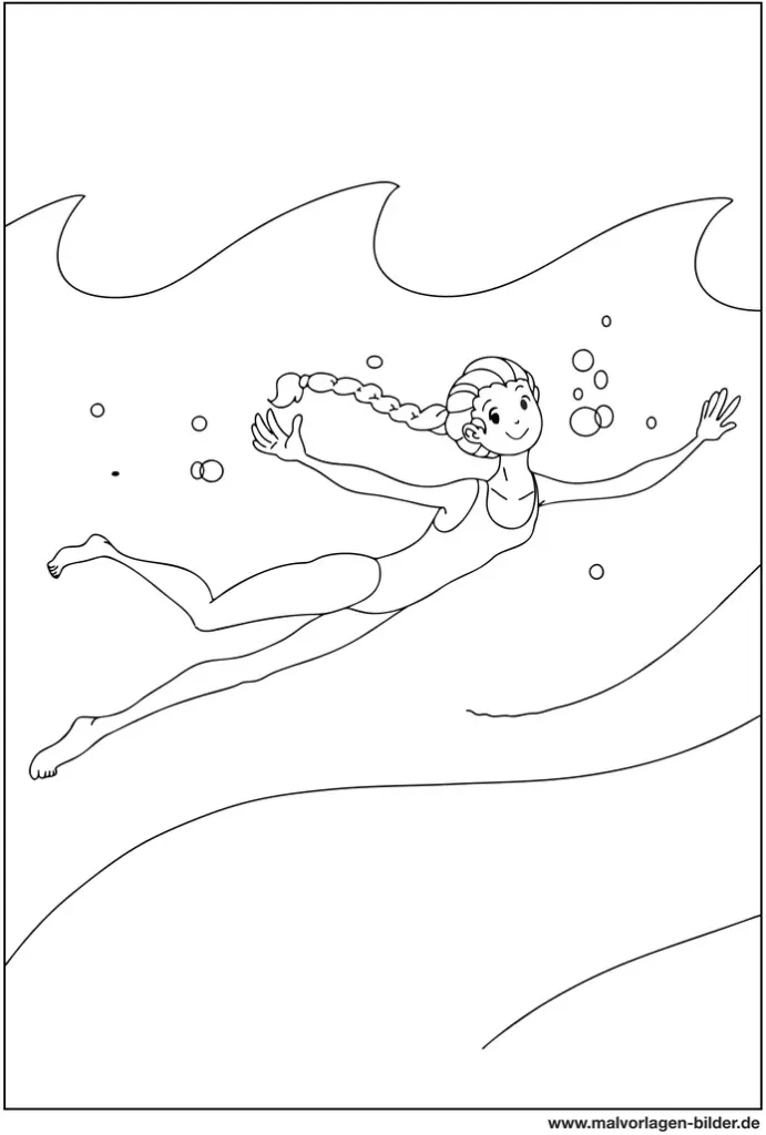 malvorlage-maedchen-schwimmt-im-wasser
