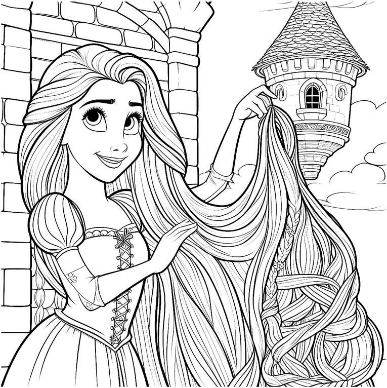 malvorlage-maerchenfigur-langes-haar-turm