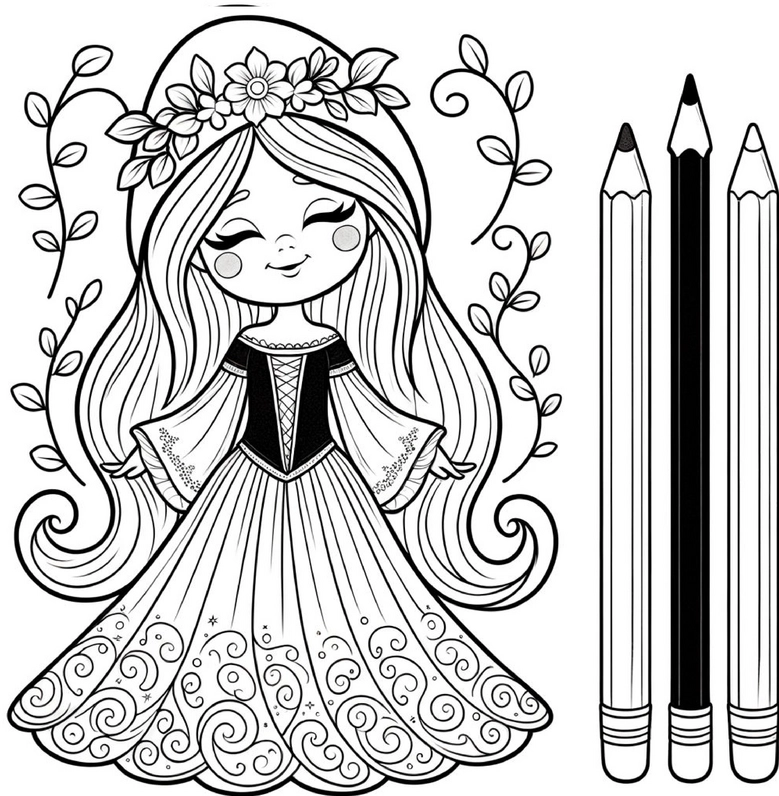 malvorlage-maerchenfigur-mit-pflanzenmotiven