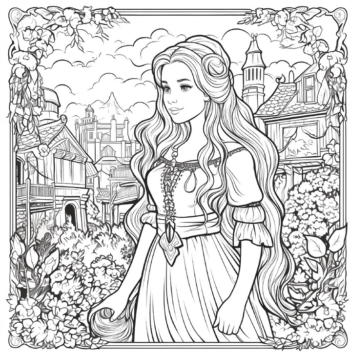 malvorlage-maerchenhafte-figur-in-einer-traumhaften-szenerie