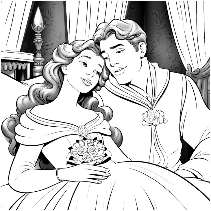malvorlage-maerchenpaar-in-romantischer-umarmung