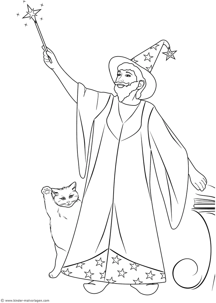 malvorlage-magier-mit-katze-und-kreativen-elementen