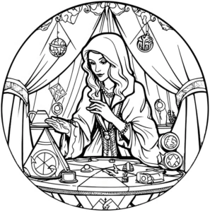 malvorlage-magische-figur-und-geheimnisvolle-symbole