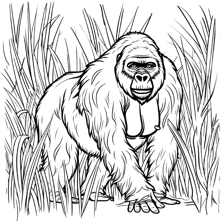 malvorlage-majestaetischer-gorilla-im-hohen-gras