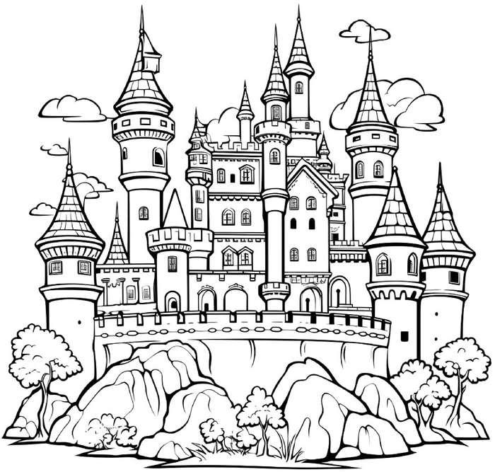 malvorlage-majestaetisches-schloss-ausmalbild