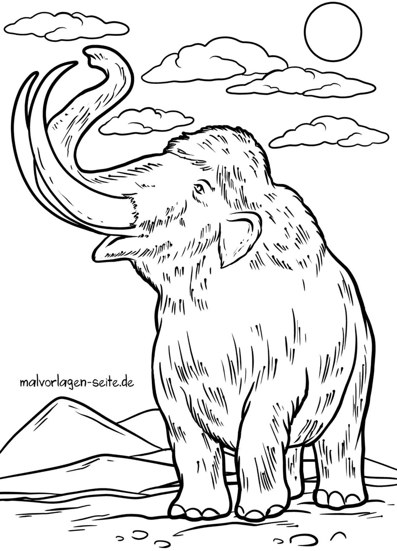 malvorlage-mammut-in-der-natur-ausmalen