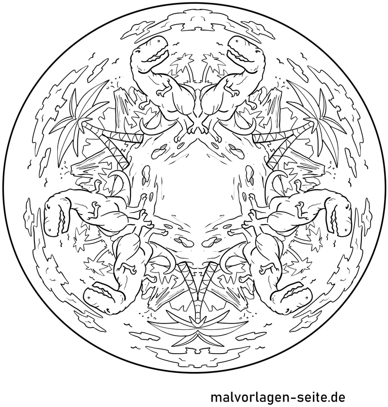 malvorlage-mandala-dinosaurier-t-rex-ausmalen