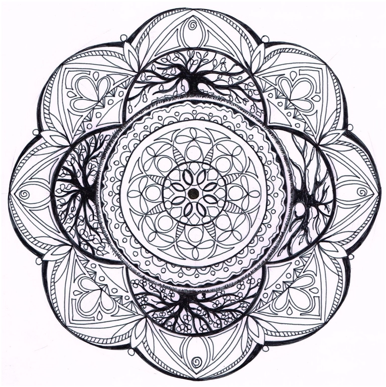 malvorlage-mandala-mit-baeumen-und-geometrischen-mustern