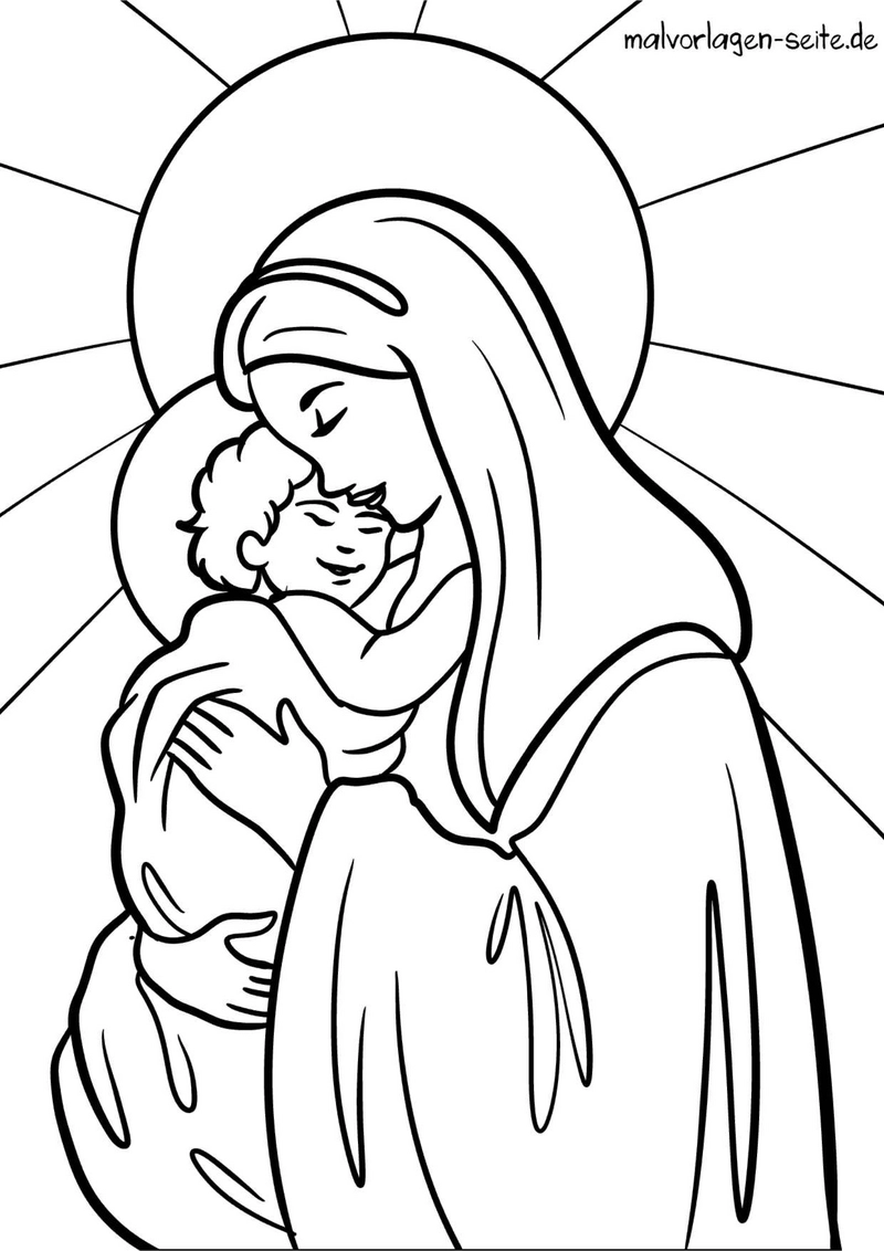 malvorlage-maria-und-jesus-in-umarmung