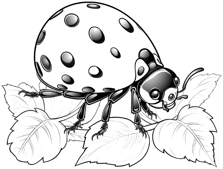 malvorlage-marienkaefer-auf-blaettern-ausmalen