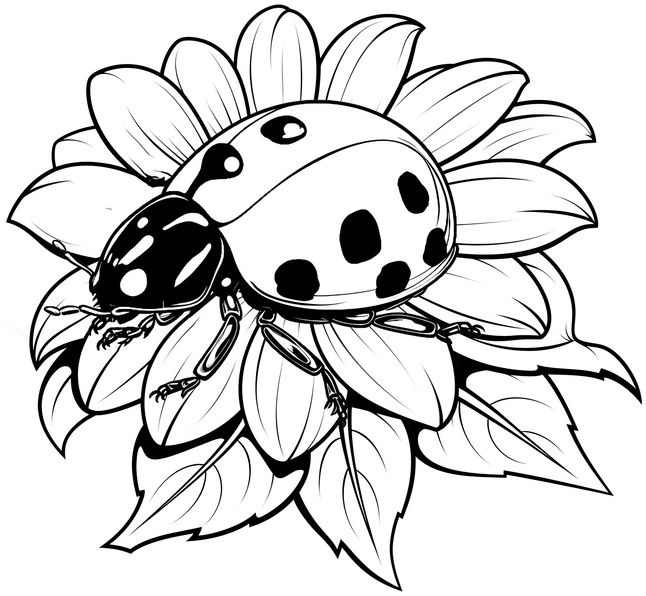 malvorlage-marienkaefer-blume-ausmalbild