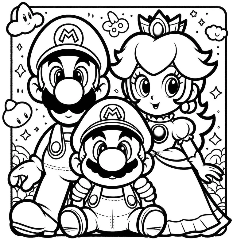 malvorlage-mario-luigi-prinzessin-peach-ausmalbild