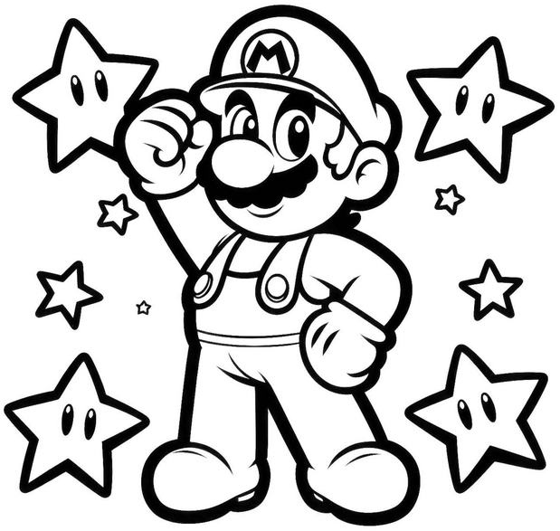 malvorlage-mario-mit-funkelnden-sternen