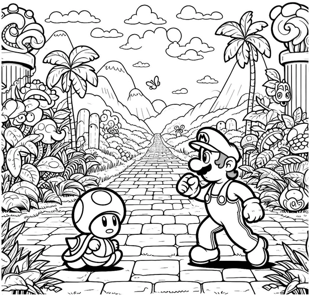 malvorlage-mario-toad-tropische-landschaft