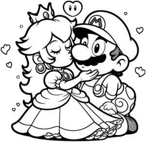malvorlage-mario-und-prinzessin-peach-mit-herzen