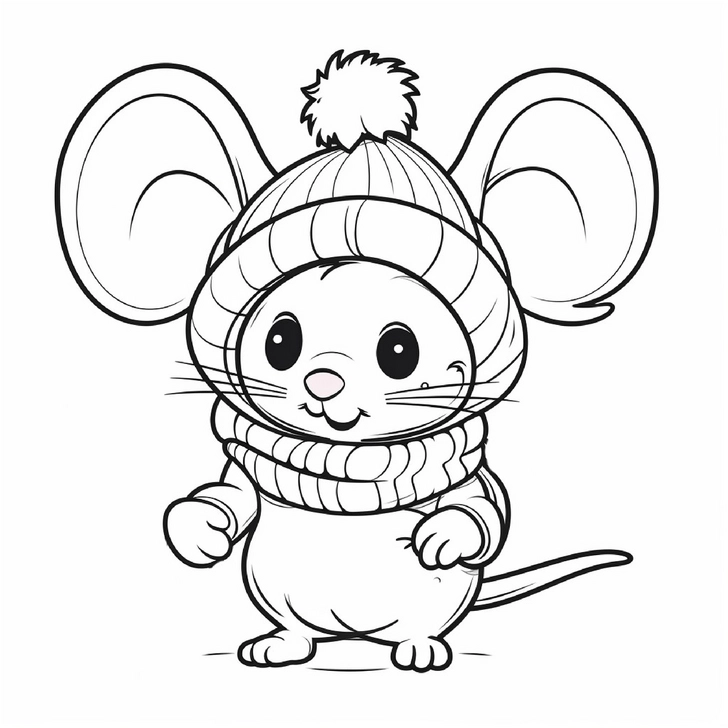 malvorlage-maus-im-winteroutfit-mit-muetze-und-schal
