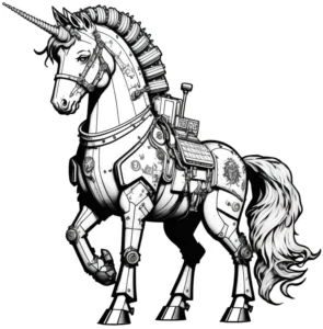 malvorlage-mechanisches-einhorn-futuristische-details