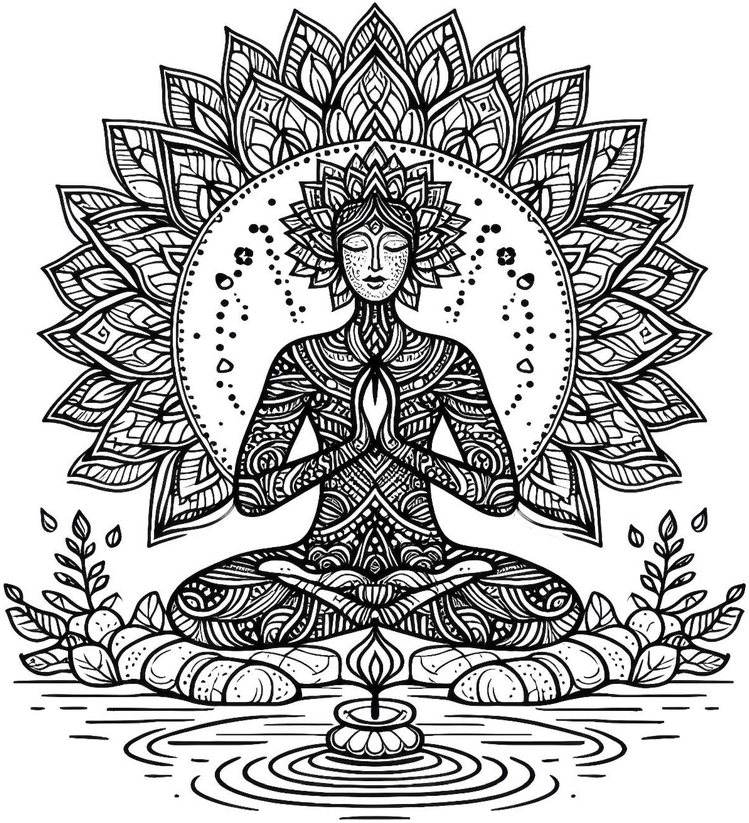malvorlage-meditative-figur-mit-mandala-design