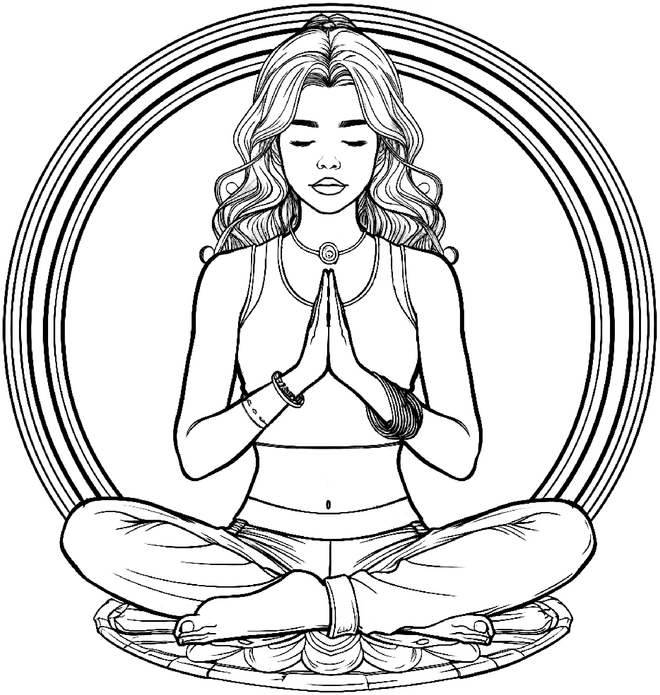malvorlage-meditierende-frau-in-geometrischer-anordnung