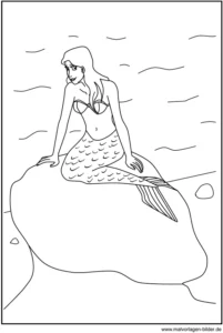 malvorlage-meerjungfrau-auf-felsen-und-wasser