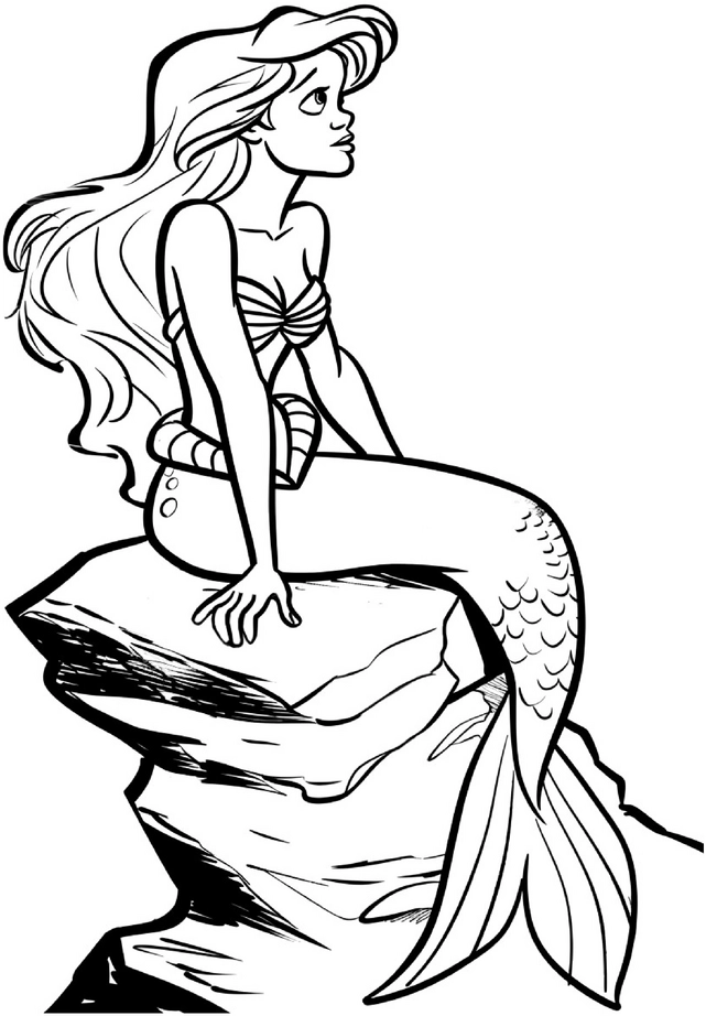 malvorlage-meerjungfrau-auf-felsen