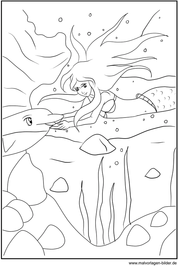 malvorlage-meerjungfrau-delfin-ausmalen