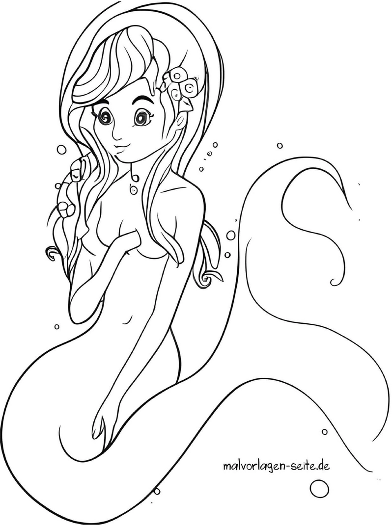 malvorlage-meerjungfrau-mit-blumen-und-unterwasserwelt