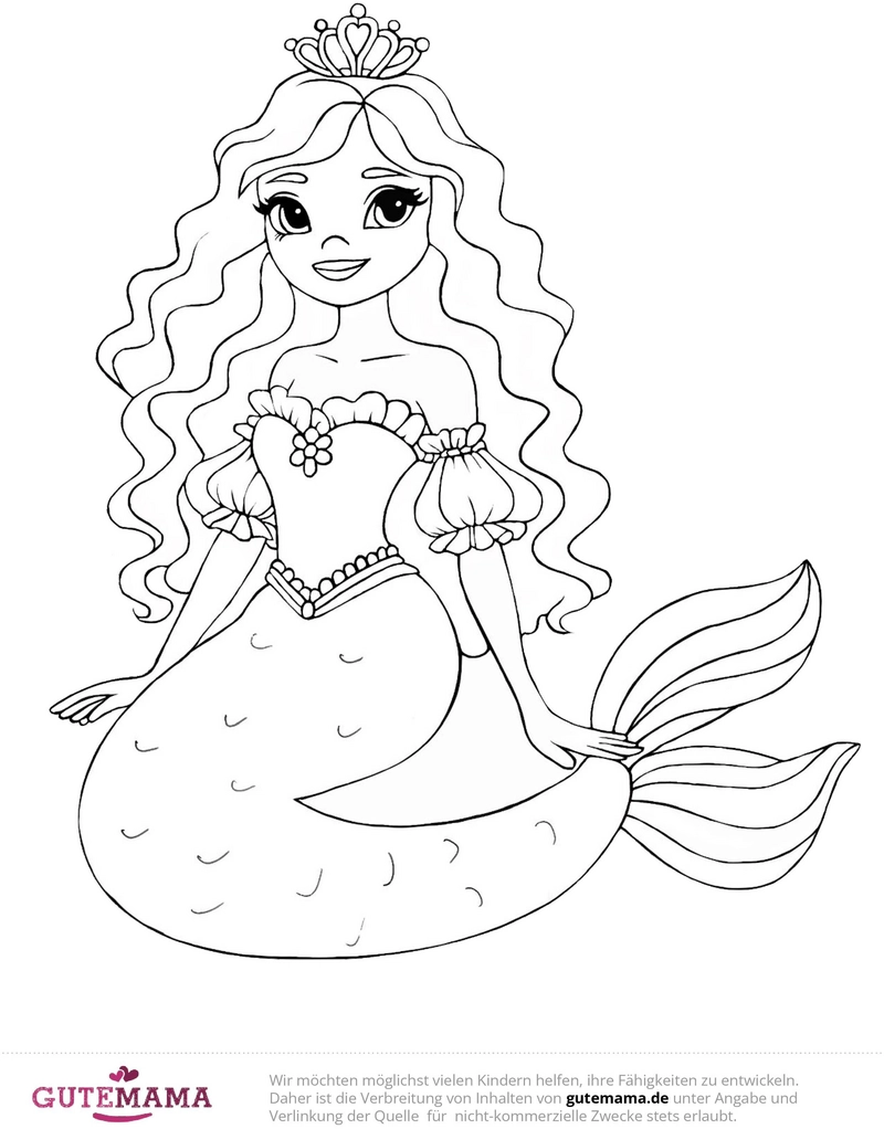 malvorlage-meerjungfrau-mit-krone-und-schwanz