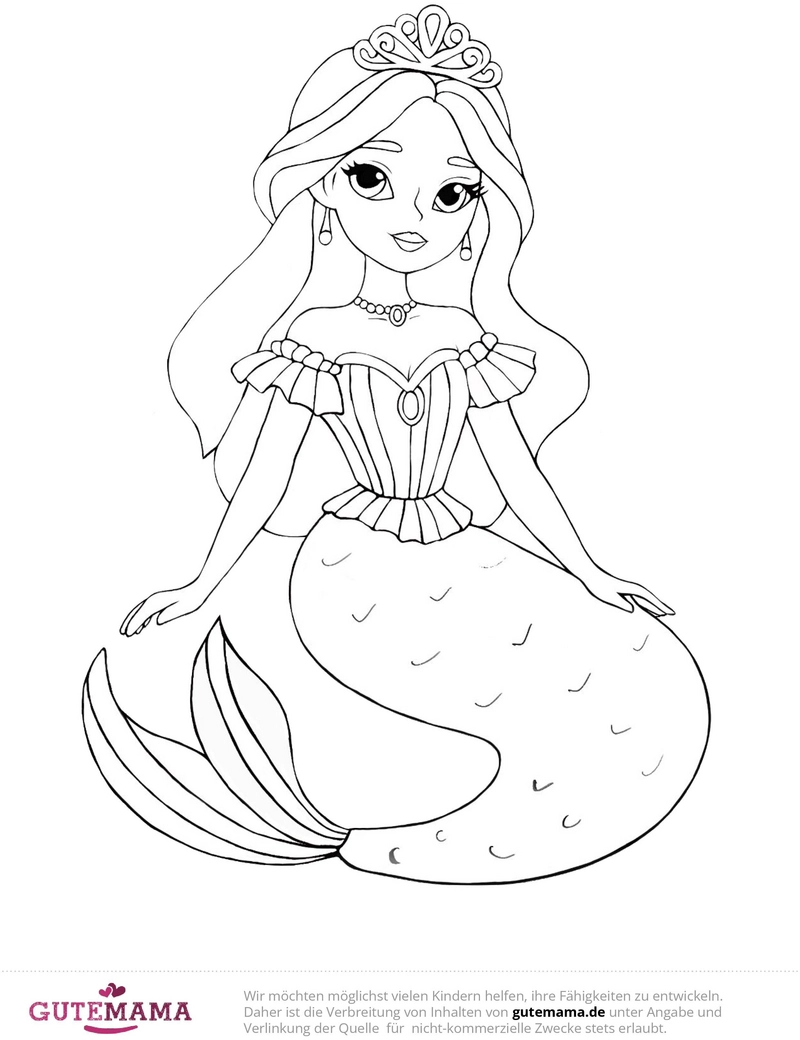 malvorlage-meerjungfrau-mit-kronen-und-flossen