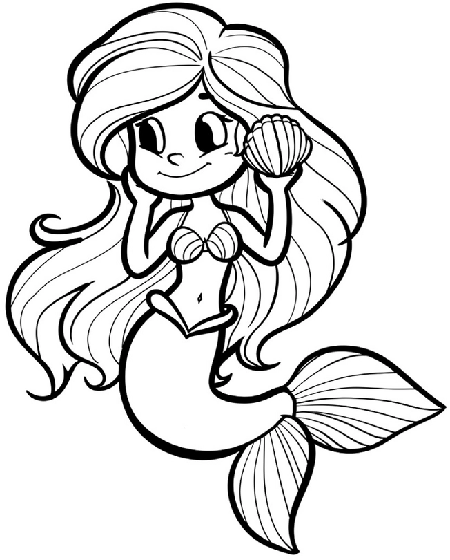 malvorlage-meerjungfrau-mit-muschel-und-schwanzflosse