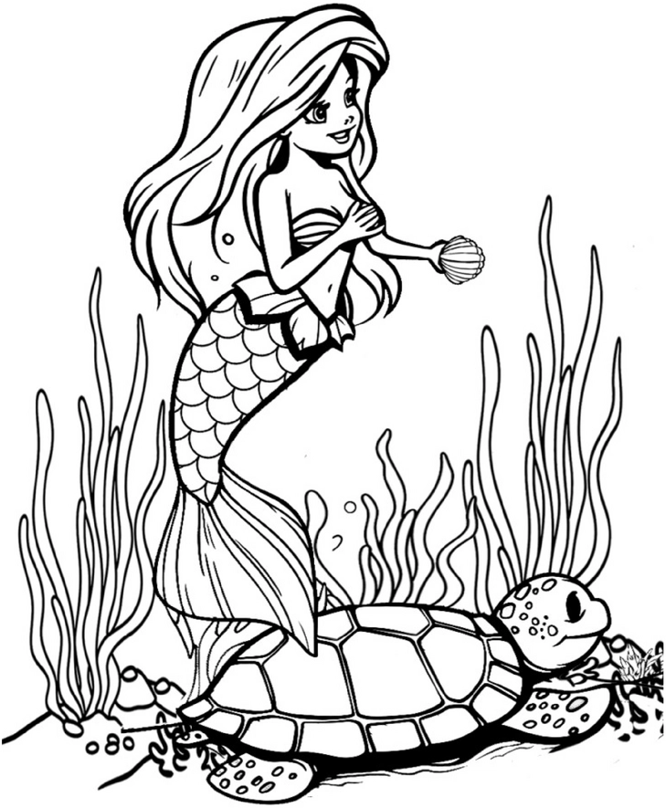 malvorlage-meerjungfrau-mit-schildkroete-zum-ausmalen