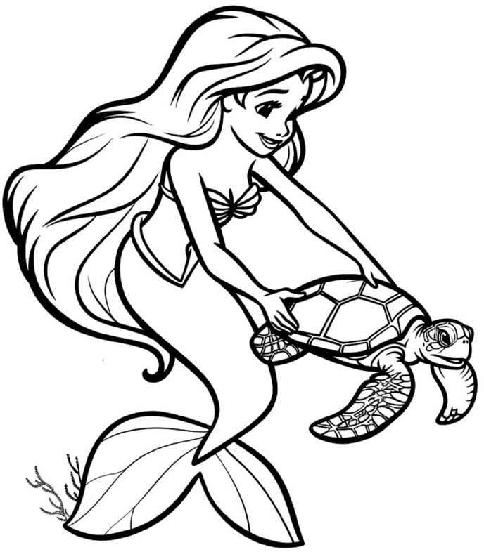 malvorlage-meerjungfrau-mit-schildkroete