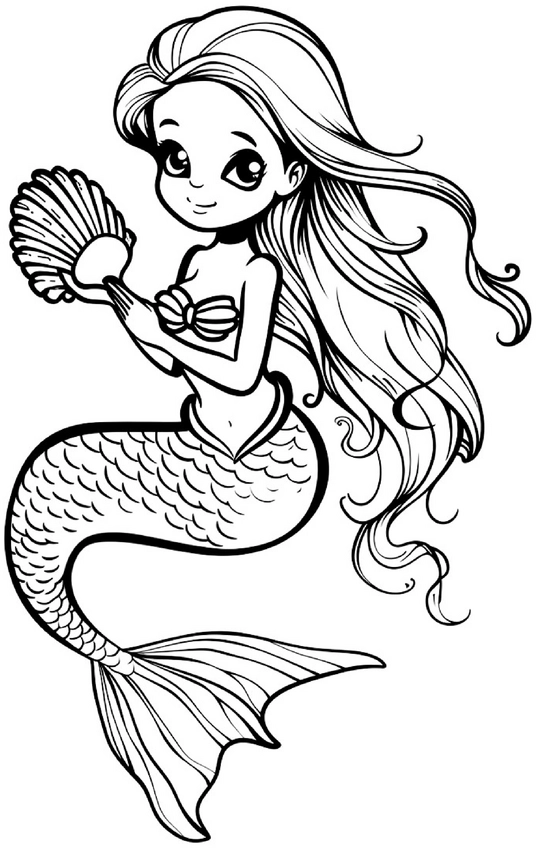 malvorlage-meerjungfrau-muschel-lange-haare