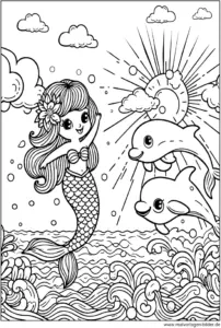 malvorlage-meerjungfrau-und-delfine