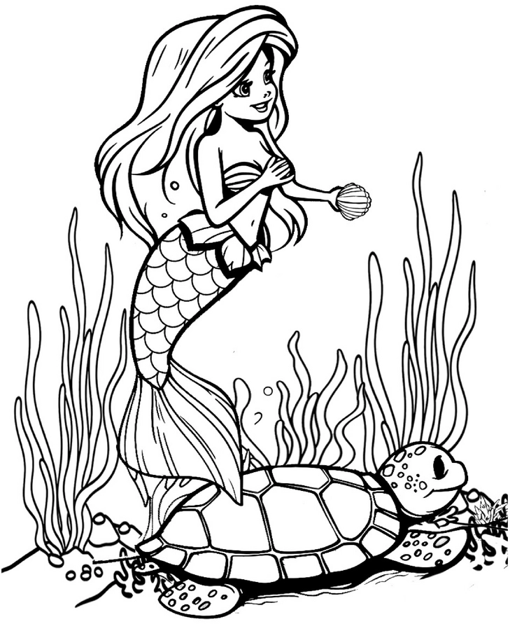 malvorlage-meerjungfrau-und-schildkroete-in-der-unterwasserwelt