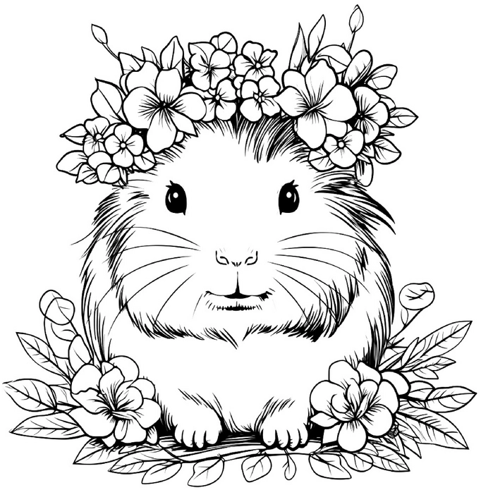 malvorlage-meerschweinchen-blumenkranz