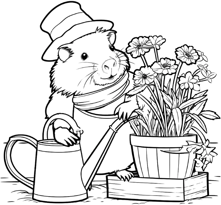 malvorlage-meerschweinchen-im-garten-mit-pflanzen