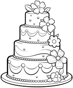 malvorlage-mehrstoeckiger-kuchen-mit-blumen-fuer-feste