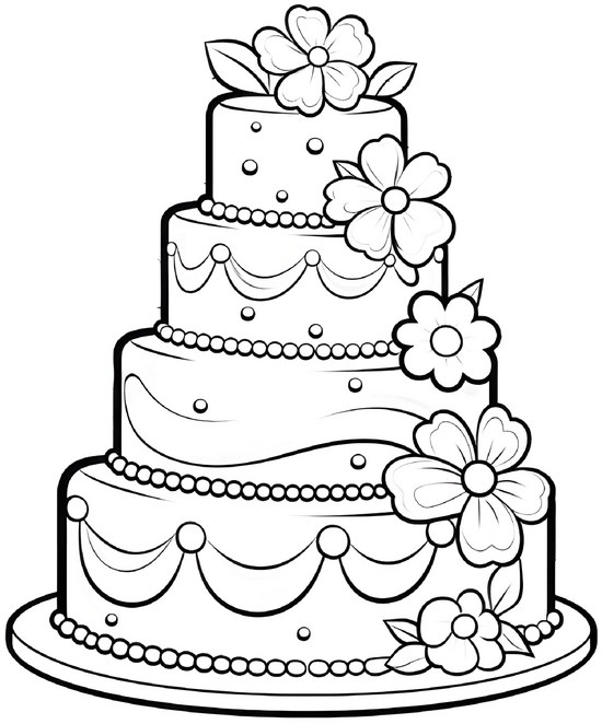 malvorlage-mehrstoeckiger-kuchen-mit-blumen-fuer-feste