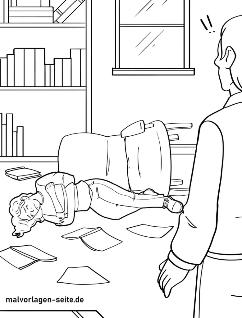 malvorlage-menschen-auf-dem-boden-und-umgestuerzten-stuehlen
