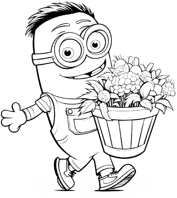 malvorlage-minion-blumenstrauss-ausmalbild
