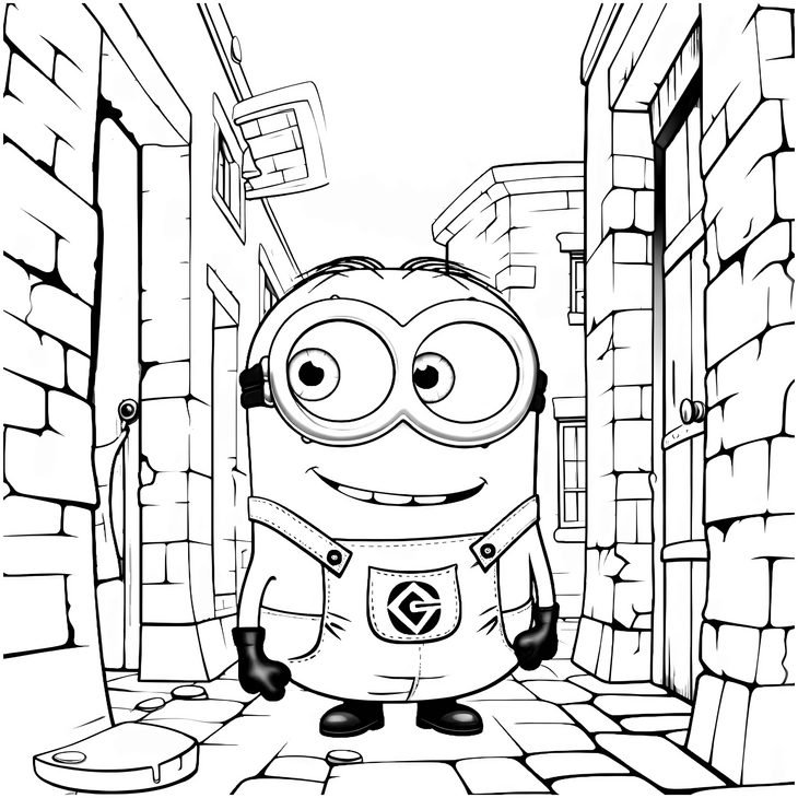 malvorlage-minion-in-der-gasse