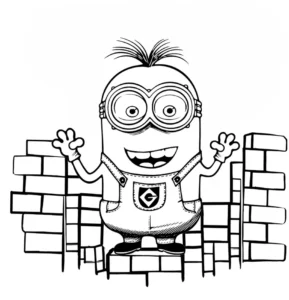 malvorlage-minion-mit-mauer-und-spass