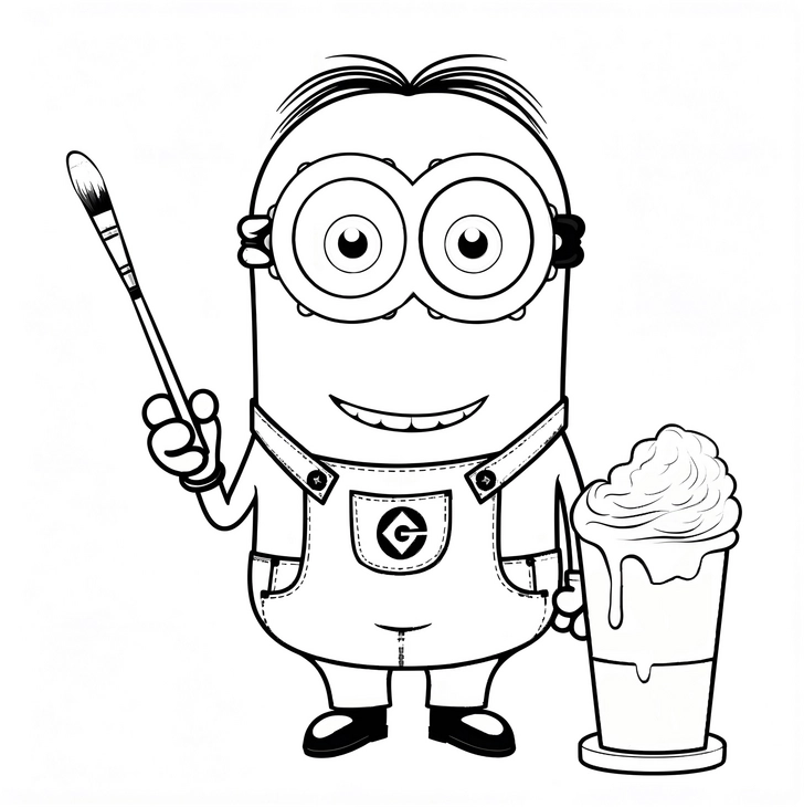 malvorlage-minion-mit-pinsel-und-eis