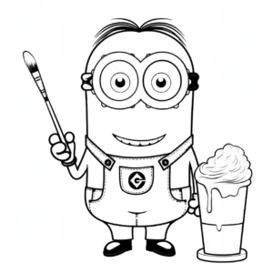 malvorlage-minion-mit-pinsel-und-eisbecher
